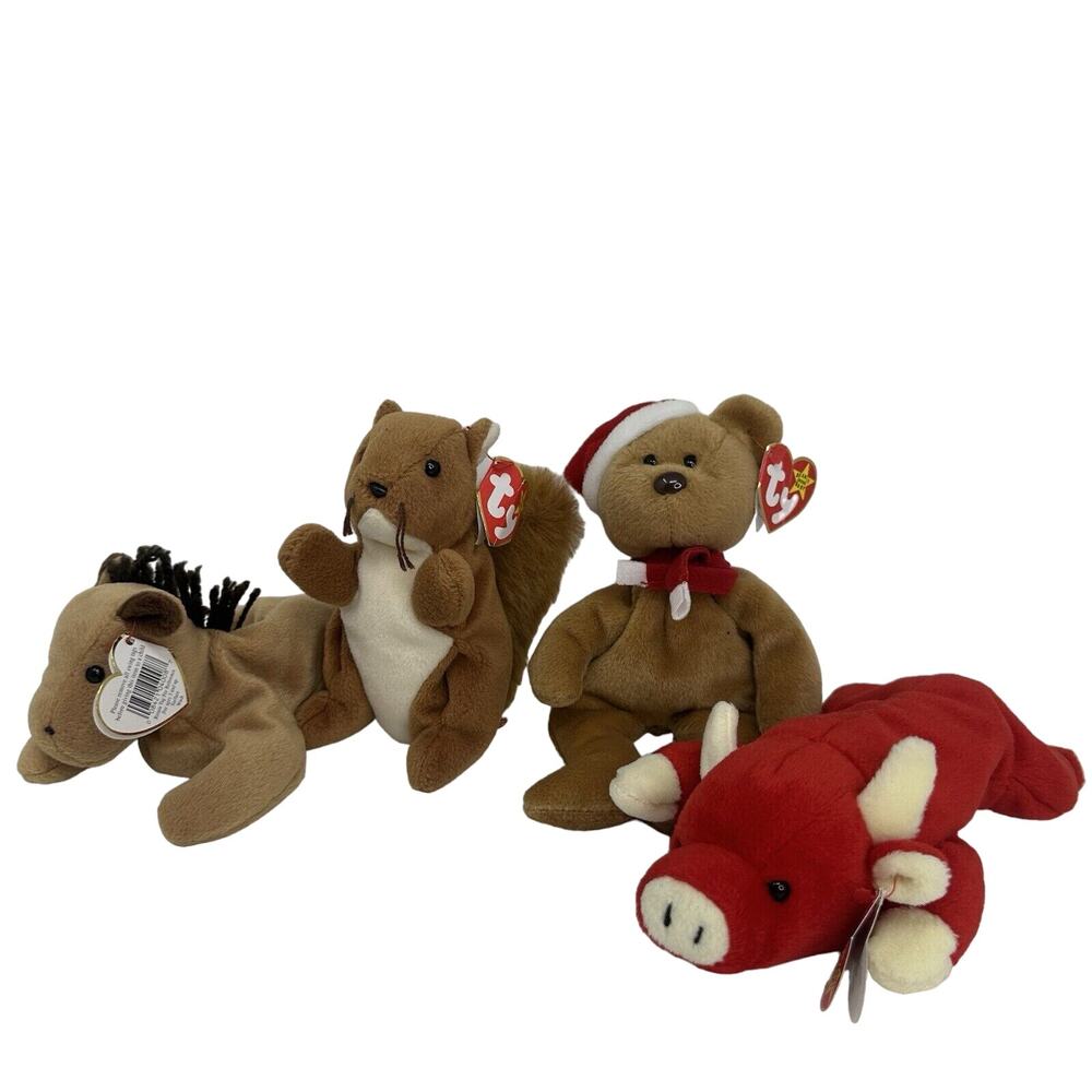 Vintage TY Beanie Babies : Snort, Derby, Nuts and 1997 Teddy Bear